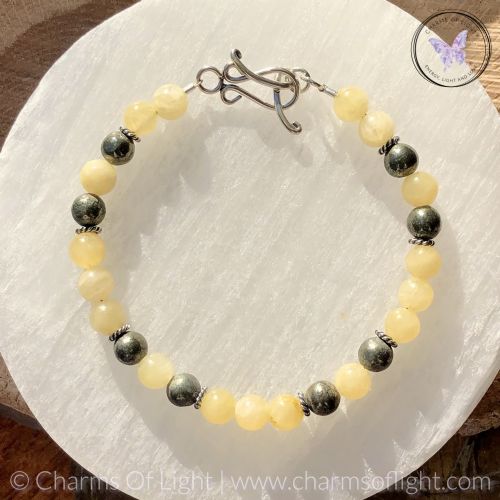 Yellow Calcite & Pyrite Bracelet with Silver Toggle Clasp